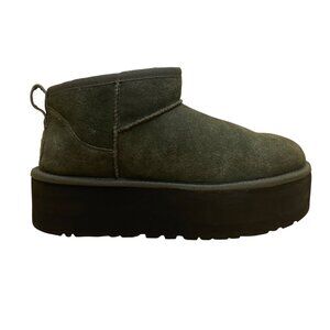 Ugg Women’s Green Suede Faux Shearling Lining Mid Top Platform Booties Size 9